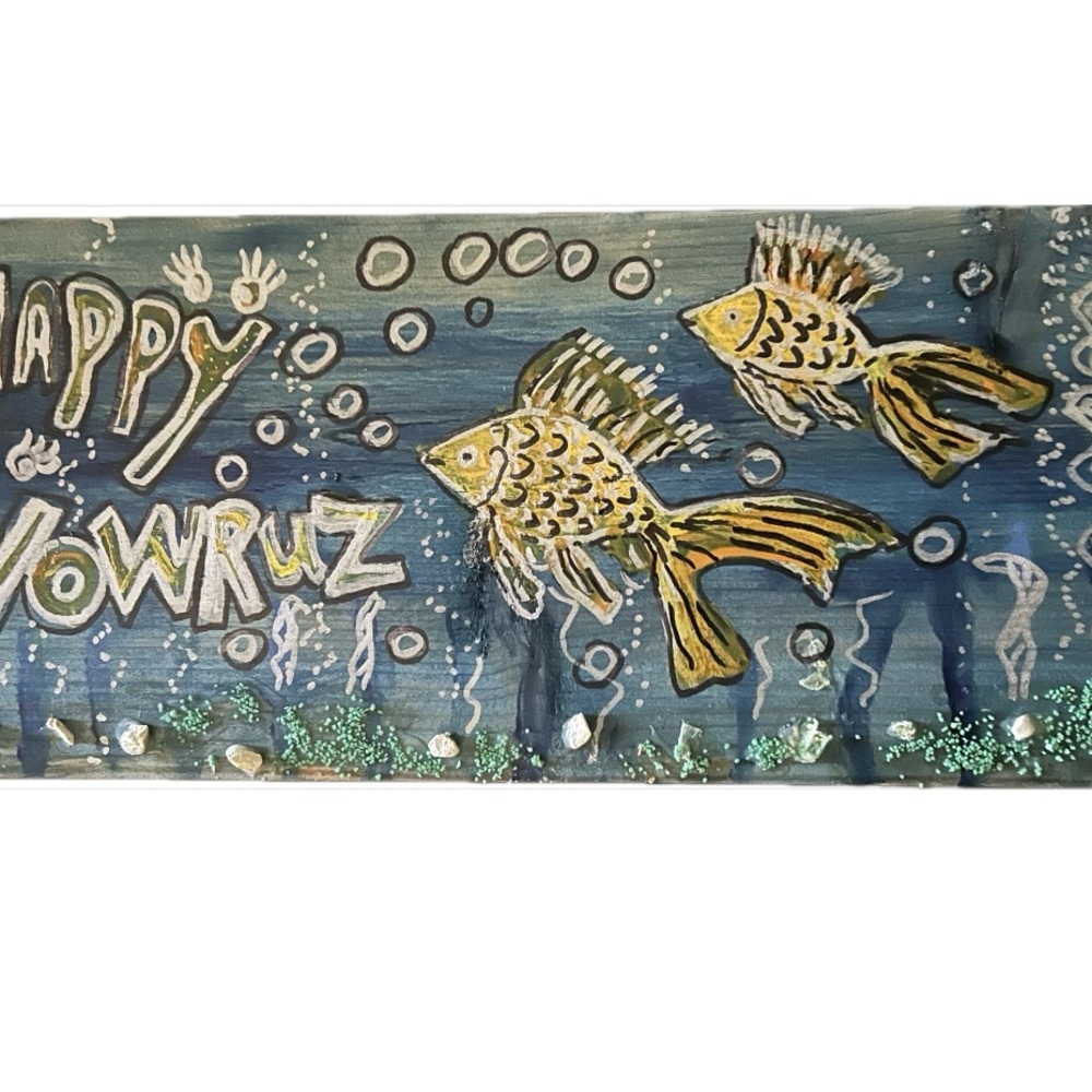 Hand-Painted Happy Nowruz Art with Fish